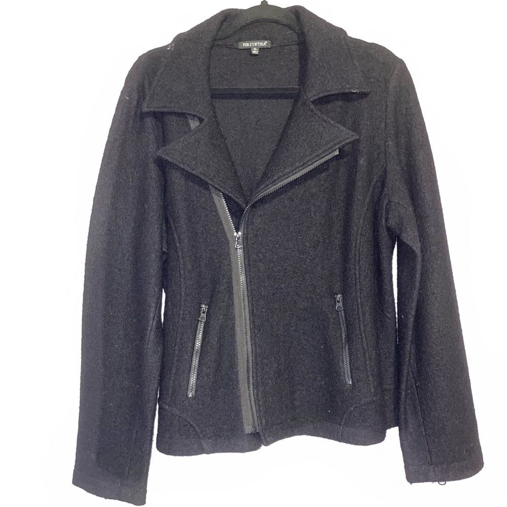 For Cynthia Wool Moto Jacket Women XL Edgy Grunge Steampunk Goth Minimalist